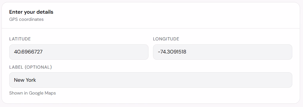 QR Forge location QR coordinate form